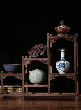 鸡翅木架博架中MAD式小多宝阁茶具子实架木置物茶壶架摆件古架展