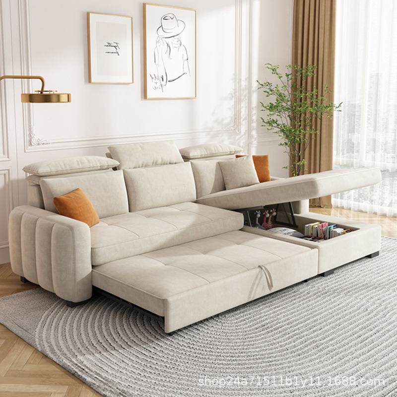 多功能折叠沙发床布贵妃实木47732储物沙發人床推拉双小型户科技