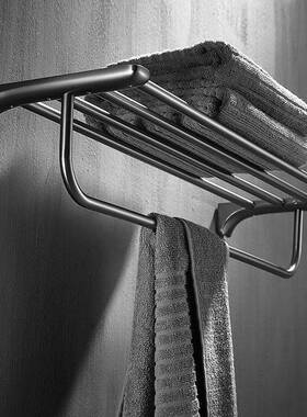 黑色太铝毛巾打架单杆卫生间四方简约巾毛空挂浴室KEM挂毛巾杆免