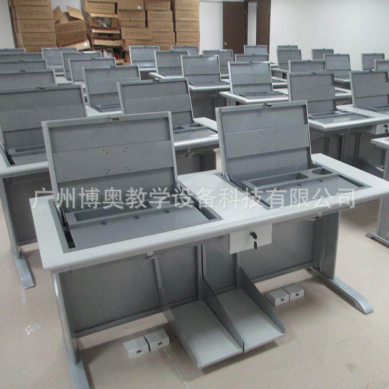 钢制翻转电钢脑桌数字教室手动翻20230301转显示学器电脑桌二人位