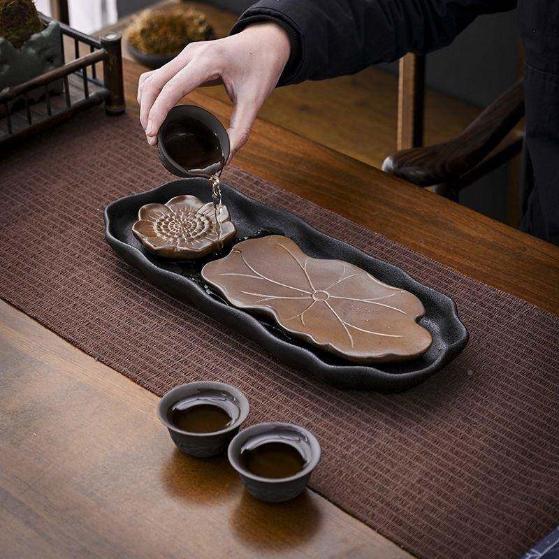 粗茶盘陶瓷干泡盘小茶台排约青花瓷蓄两简用茶托窑变XHxp0001复古
