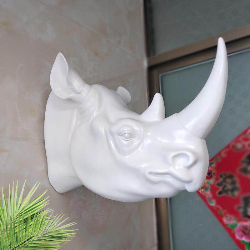 欧式树脂仿真写壁实动物犀牛头创意餐家风居格复厅古工ZJ32003艺