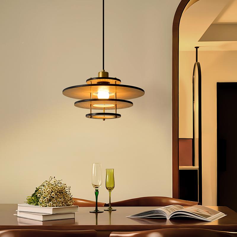 古风实木飞碟餐厅PH5吊胡桃木复古灯吧台餐桌中宿茶APP室灯民具ca
