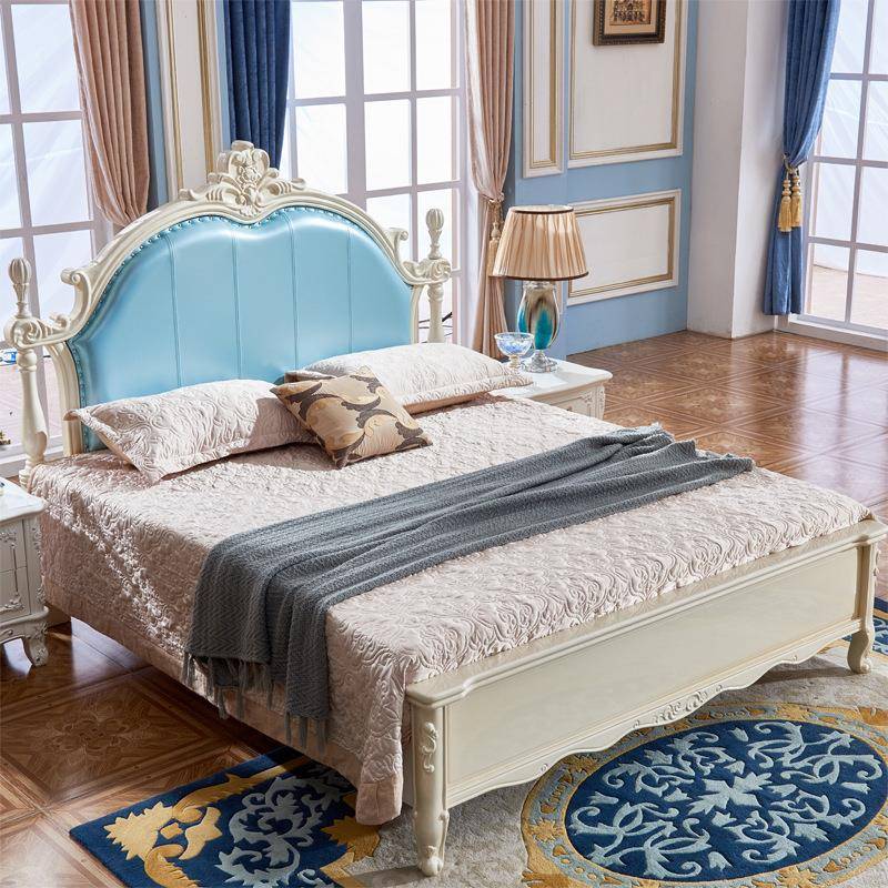 欧式实木白色床式床公主皮床法式1.8米双人床田FBW园法简约欧式大