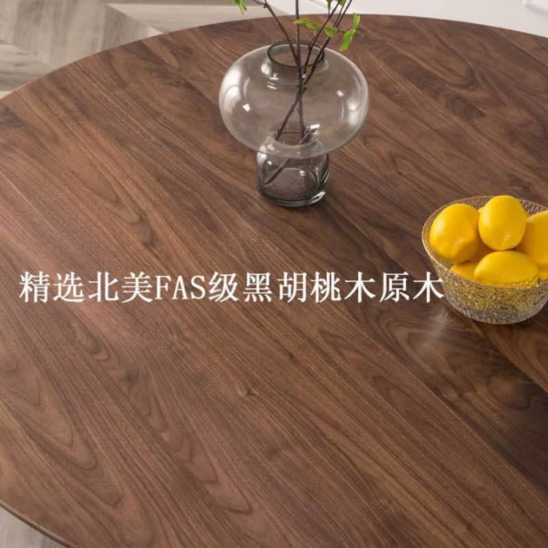 北美黑木胡桃木圆餐桌现式代中圆新形饭桌XQF纯实木餐桌椅樱桃圆