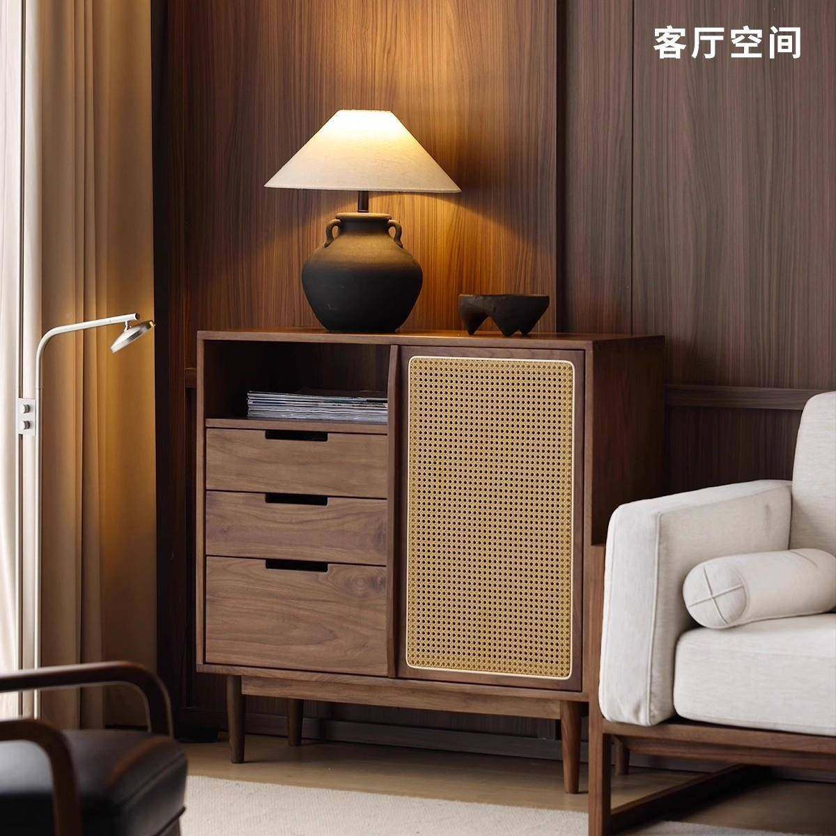 物北美靠黑胡桃木斗柜客厅墙置STG柜收纳柜实木电视边柜藤编中边,电子元器件市场,其它元器件,淘宝优惠券,粉丝福利购,淘宝优惠卷