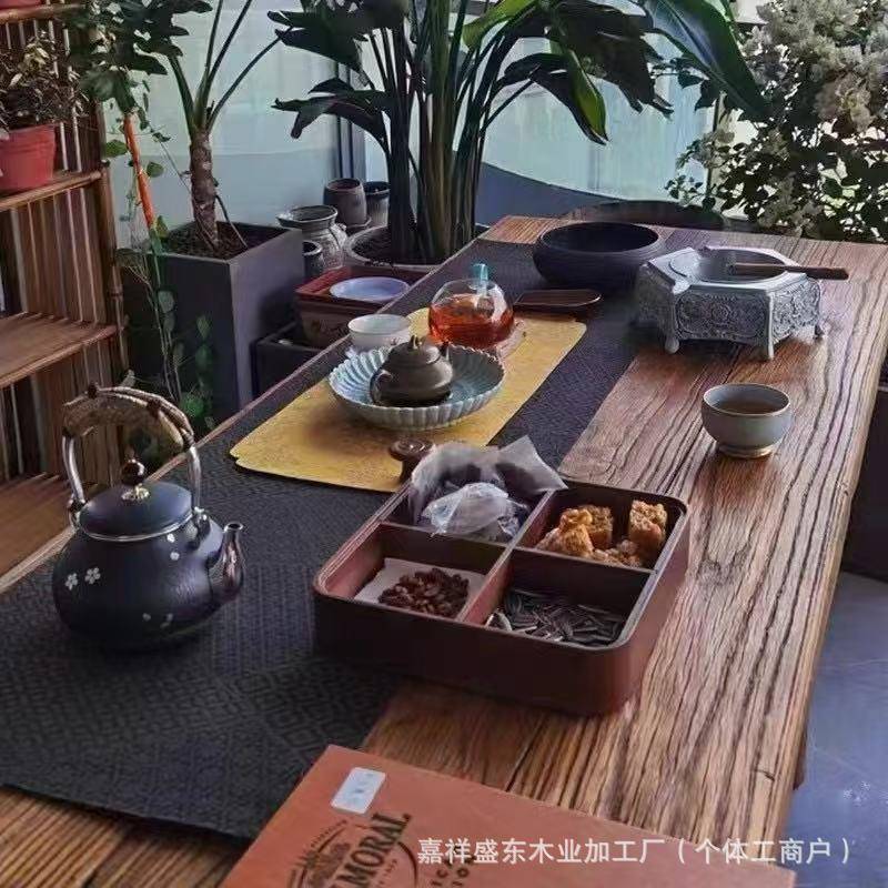 复古老榆木茶桌001-喝茶做泡旧老茶门板长方多形人位喝桌子功夫茶