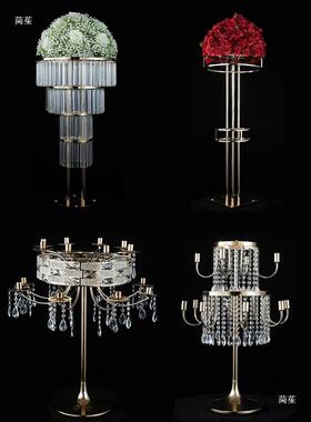 新具款桌花架子婚庆XIK道水晶冰条婚礼桌花器主件布置铁摆艺装饰