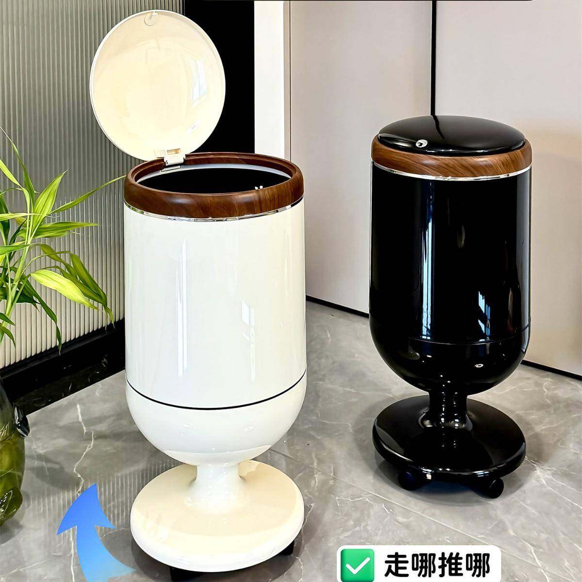 垃圾家厨用客厅轻桶奢高无品牌/档卧室高颜值带滑轮纸篓卫房按压