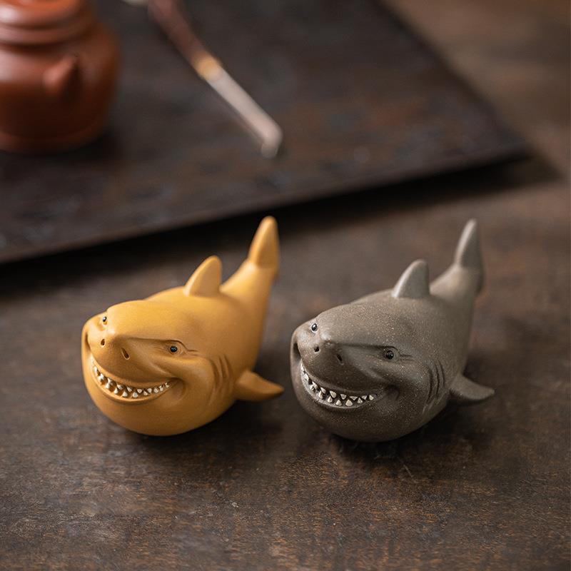 宜兴原矿紫砂巨齿鲨鱼可宠XWM摆件茶精可品养茶具小茶玩装饰爱工
