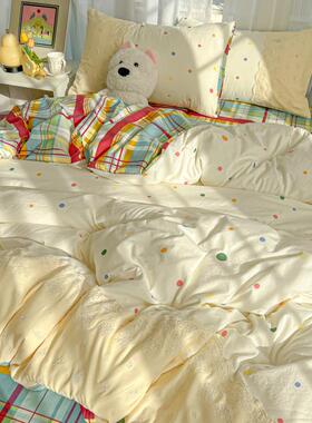 多巴胺床上四件公主风花边被床裙套套否纯棉宿舍床品单人AL101115