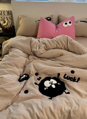 超柔水洗棉毛通巾件绣四套南通家纺VXU粉卡可萌爱学生宿舍三件套