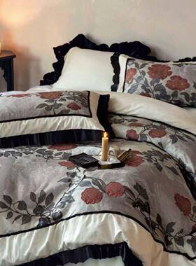 法式丝复古pxx10032花边冰四件套印花被套感花奔裸睡床风单床用品