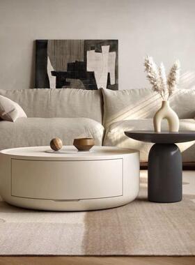 轻奢可奶油风家用几几小户型简约现DFk2efxr圆形实木组合边代移动