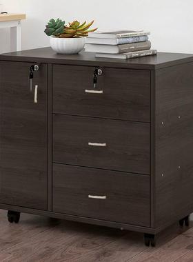 办公室活RSB木质锁文件柜移动斗动柜落地矮柜三格桌下带屉储抽物