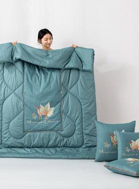 全棉一刺抱枕被鹿随永恒之爱绣花抱绣枕被刺相无品牌/绣两用二合