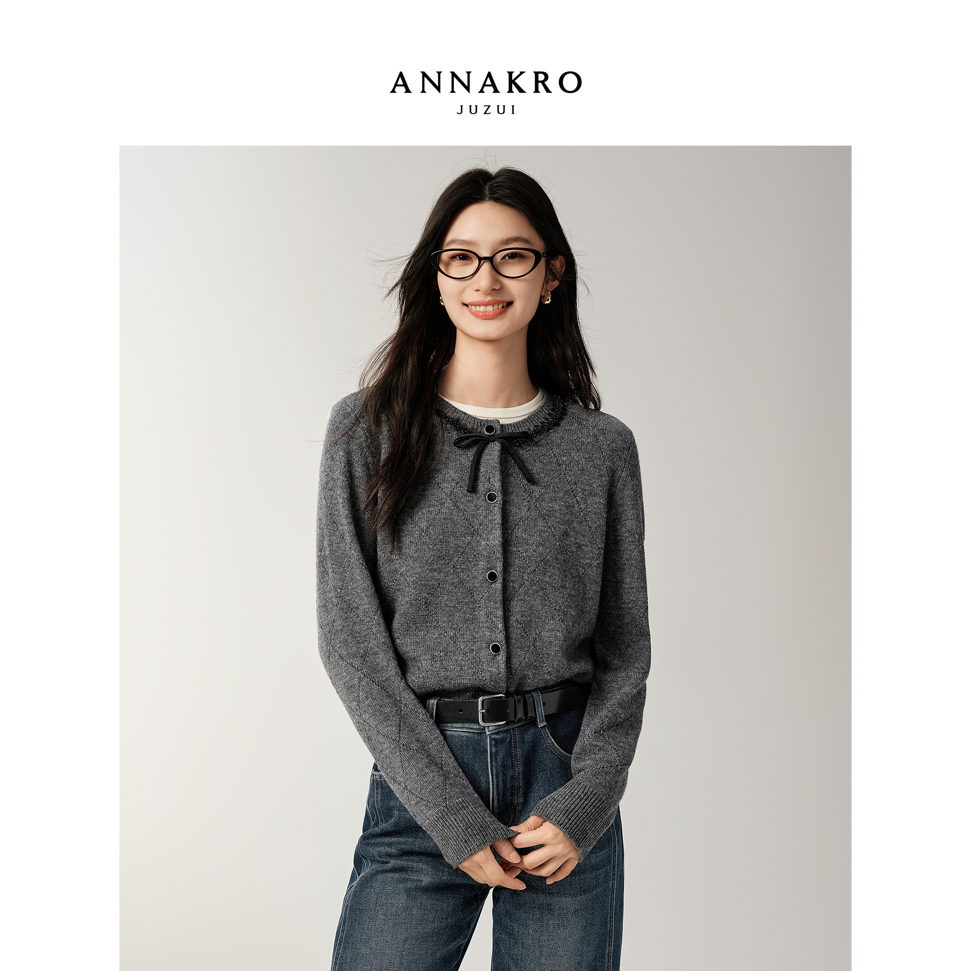 优雅千金 亮片钉珠 蝴蝶结 格雷灰色