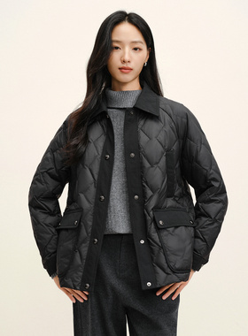 JUZUI玖姿气质小香风衬衫式鸭绒羽绒服女2025冬季新款JTFD03313