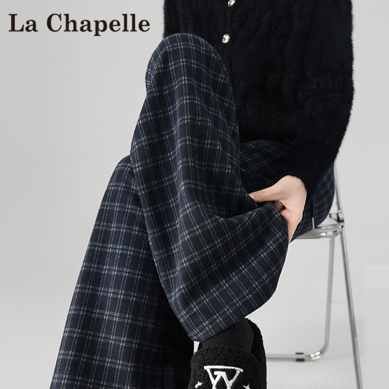 拉夏贝尔格子毛呢阔腿裤女秋冬新款高腰宽松慵懒风直筒弯刀卫裤子,女装/女士精品,休闲裤,淘宝优惠券,粉丝福利购,淘宝优惠卷