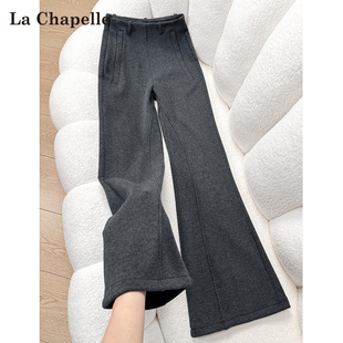 高腰垂感松弛感喇叭卫裤 拉夏贝尔侧拉链加绒微喇运动裤 女秋冬新款