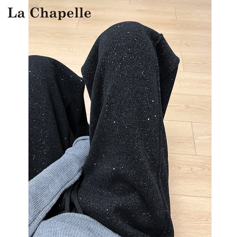 拉夏贝尔亮片加绒毛呢弯刀裤女秋冬新款宽松休闲慵懒风香蕉阔腿裤,女装/女士精品,休闲裤,淘宝优惠券,粉丝福利购,淘宝优惠卷