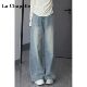 春秋高腰宽松显瘦直筒裤 女2026新款 阔腿牛仔裤 拉夏贝尔浅蓝色窄版