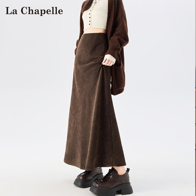 拉夏贝尔美拉德咖色毛呢半身裙女