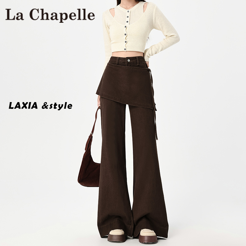 拉夏贝尔美拉德咖色屁帘牛仔裤女