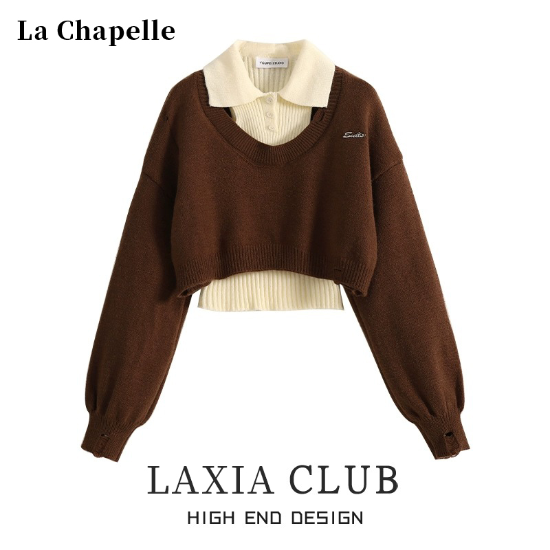 拉夏贝尔学院风短款毛衣女秋冬季