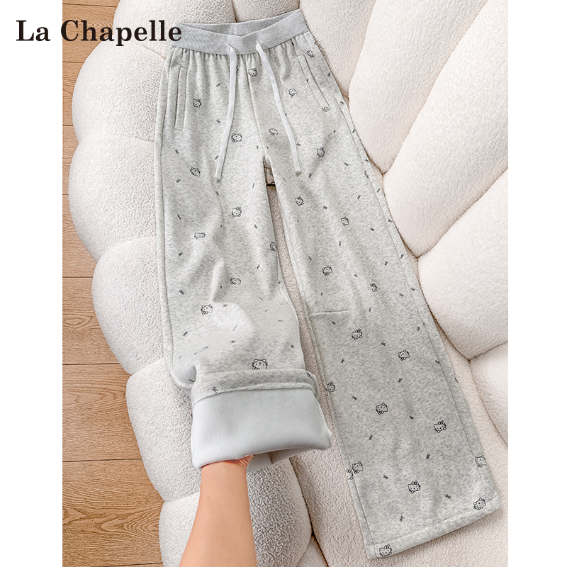 拉夏贝尔可爱印花加绒糯米裤女冬