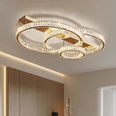 款轻奢水C21103吸顶灯圆形环晶LED餐厅具灯客厅卧室双吸顶灯