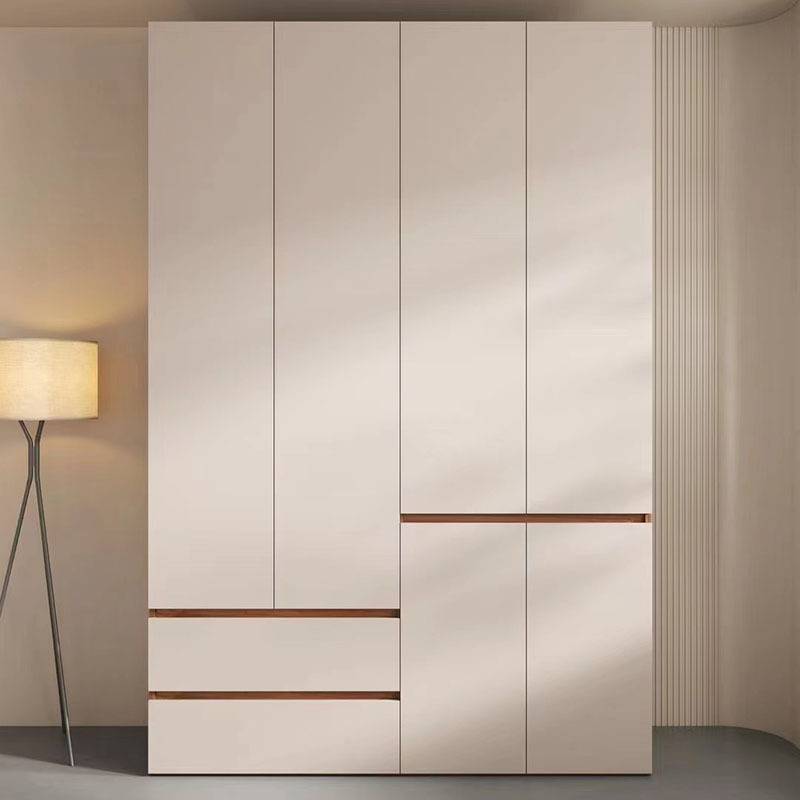 奶油风一门到顶衣柜肤感胡桃色实木多层板家用卧室客厅储物大衣橱
