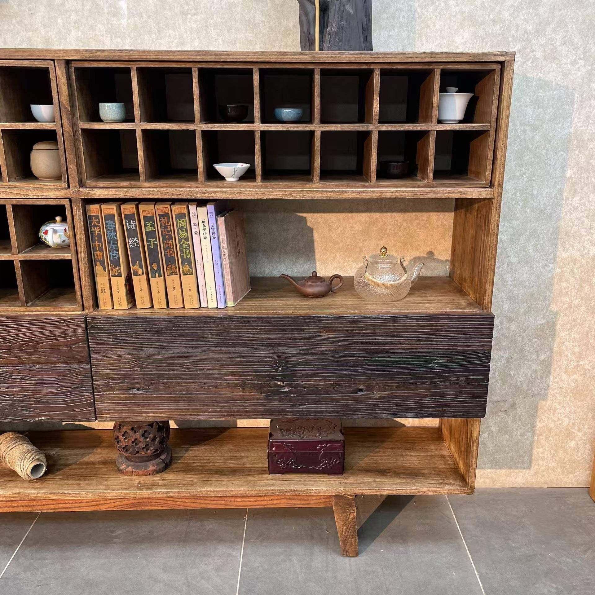 老榆木纯实木博古架餐柜茶具物储柜宝格博古架多层古玩多收纳置边