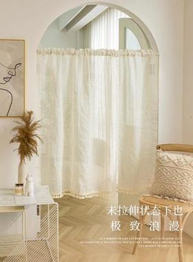 美式复帘古蕾丝窗法流式苏提拉KAF帘拱升降纱帘免打孔伸缩杆门隔