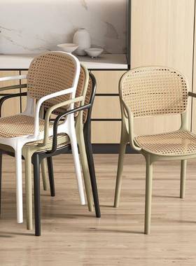 餐椅桌塑料凳藤编椅子家用F5M8MH55新款餐可椅叠放扶手靠背子户外