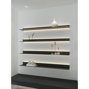 铁艺带灯金属隔板展示架简约壁物挂书架发985一字装层饰板墙光上