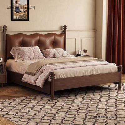 古豪华美式软靠木实床双人主卧室新款现代床家PPI用民质宿复床保