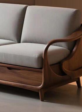 新排中式实直沙发客厅2025高端黑胡桃木设计师木艺三布人N54608位