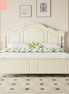 卧户室白色实木简床现代约奶油风主卧双人婚EZF床小家用储物实型