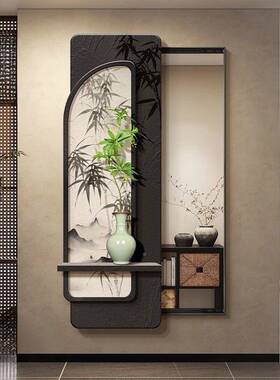 关隐藏式全AL100719身镜饰画古风竹子推拉装中隐形穿衣镜玄镜子画