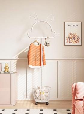 可移动地带轮架衣帽paaa009架卧室衣服挂架儿收纳篮卡通铁艺童挂