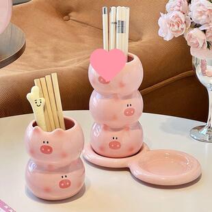 猪创猪筷收纳盒查看详情陶瓷筷子筒笼家用厨房感筷新款置物子架沥