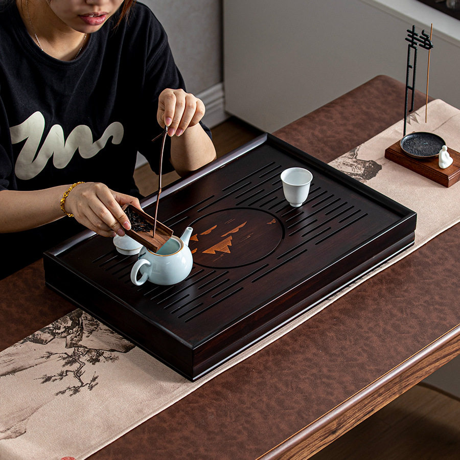 竹制长方形储水式茶盘家用小型
