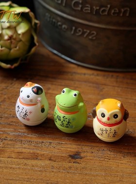 日式杂货风动物卡通迷你不倒翁可爱陶瓷家M居装饰桌面橱窗展厅摆