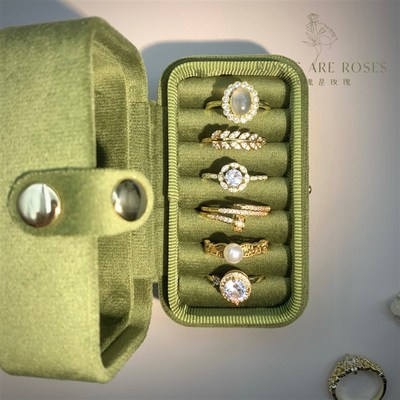 高档天鹅绒布戒指收纳盒迷你x便携小精致复古手工制作首饰盒大容