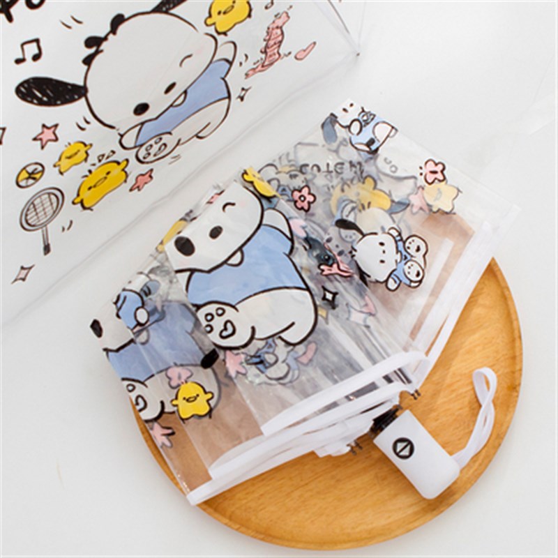 卡通可爱帕恰狗透明小学生雨伞三折伞全I自动折叠超轻便儿童加厚