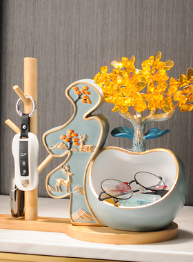 招财水晶发财树摆件家里摆设的装饰品客厅玄关钥W匙收纳置物架