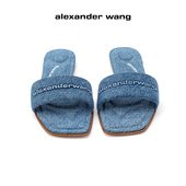 Alexander 女士牛仔布凉拖鞋 Wang亚历山大王夏季 logo印花平底拖鞋