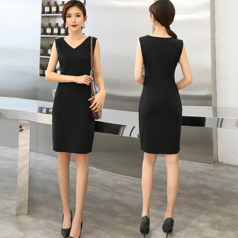 2024春秋装新品黑色吊带无袖内搭连衣裙女修身显瘦V领打底背心裙