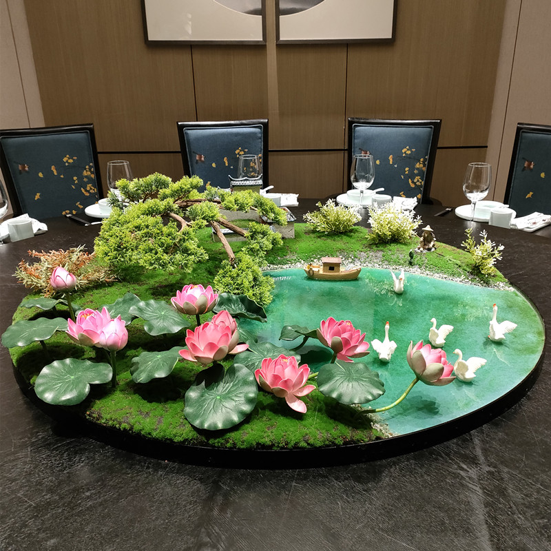 餐桌中间摆花酒店大圆桌装饰摆件A桌花圆形微缩景观餐桌摆台饭桌